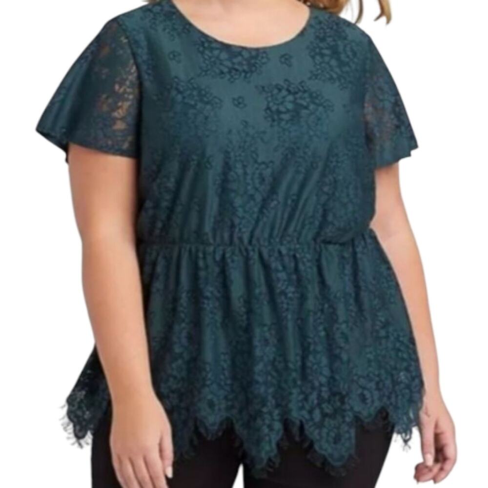 Lane Bryant Elegant Lace Peplum Dark Teal Top Plus Size 18 2X